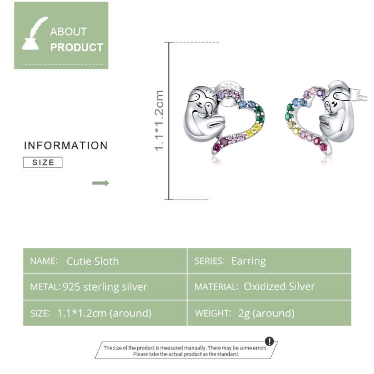 Sterling Silver S925 Heart-shaped Sloth Earrings Personalized Earrings Simple Temperament Female ...