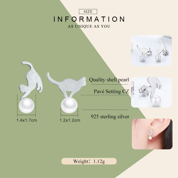 Small Animal Jewelry Sterling Silver Pearl S925 Meow Earrings