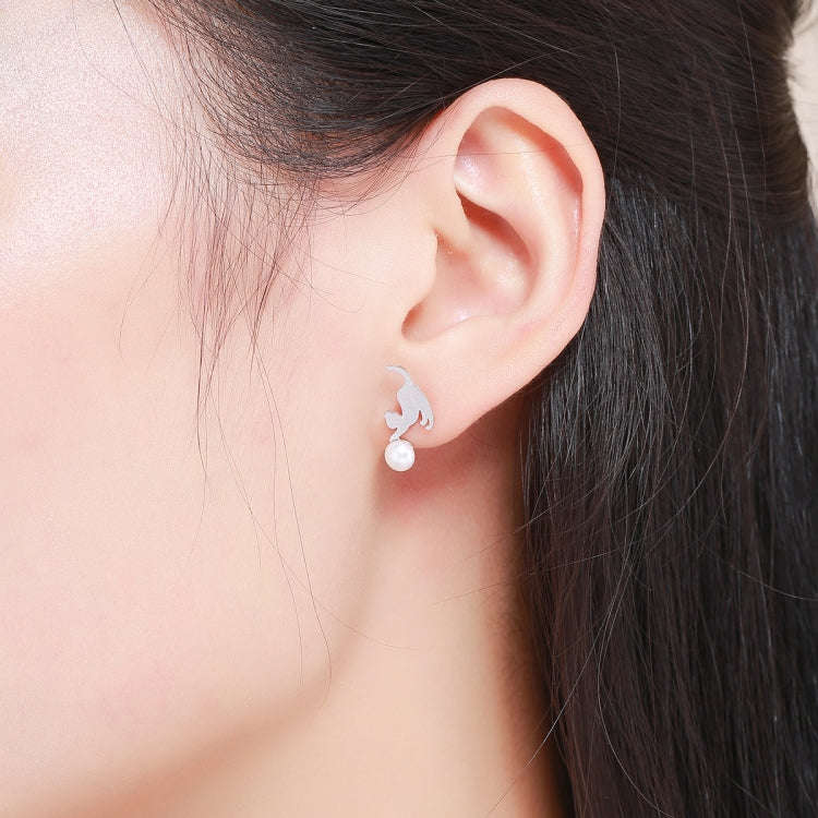 Small Animal Jewelry Sterling Silver Pearl S925 Meow Earrings
