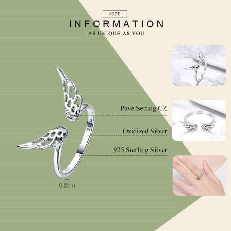 S925 Sterling Silver Fairy Wing Ring Girls Open Ring