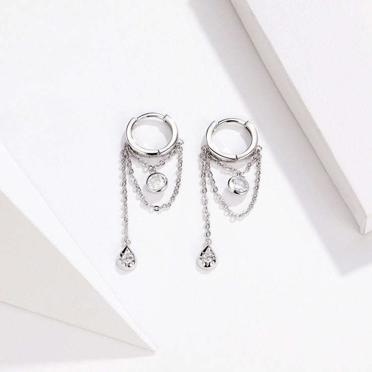 Sterling Silver Earrings Zircon Tassel Long Earrings S925 Girl Earrings jewelry