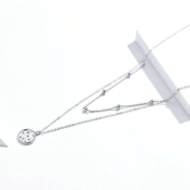 S925 Sterling Silver Platinum Plated Necklace Double Layer Small Star Light Silver Necklace