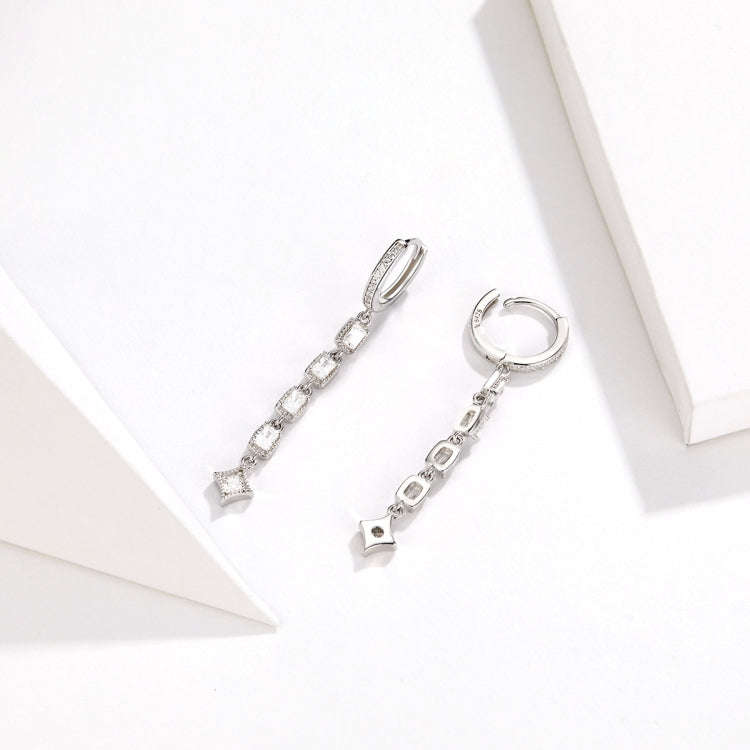 Zircon Earrings Long Sterling Silver S925 Platinum Plated Earrings