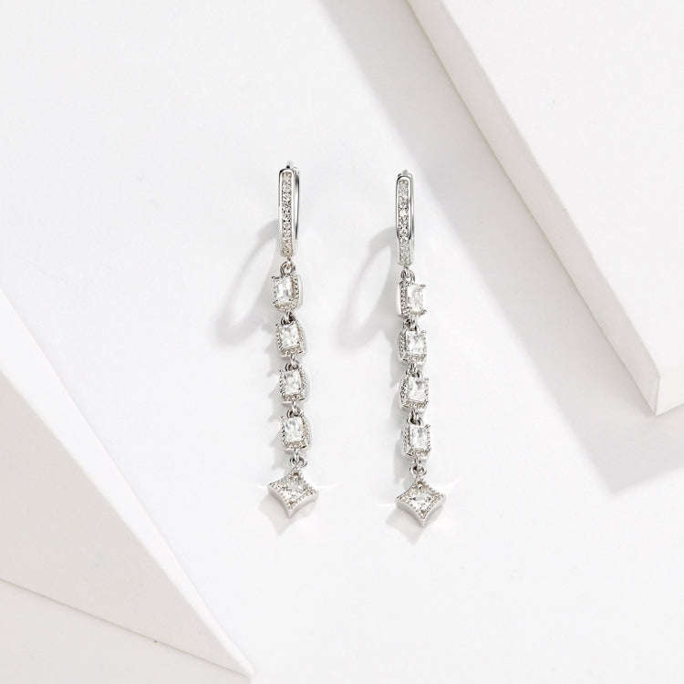 Zircon Earrings Long Sterling Silver S925 Platinum Plated Earrings