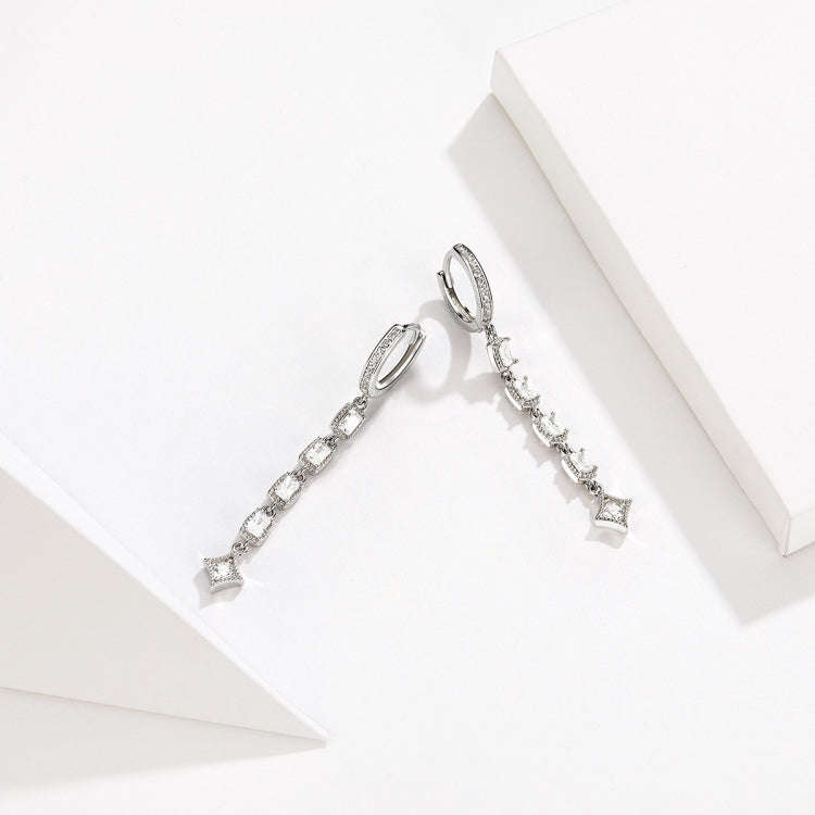 Zircon Earrings Long Sterling Silver S925 Platinum Plated Earrings