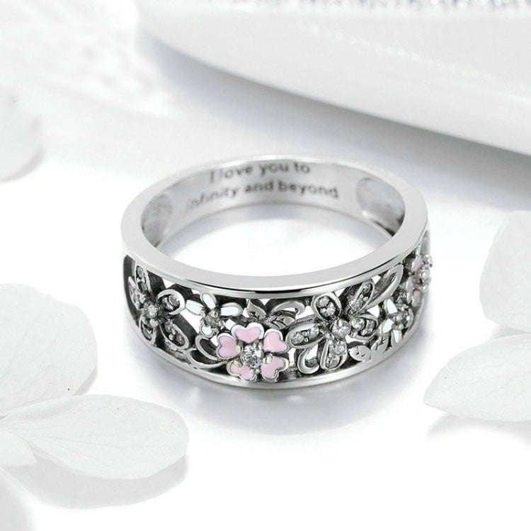 S925 Sterling Silver Ring Flower Dance Fashion Personality Ring, Size:6 US Size 52mm
