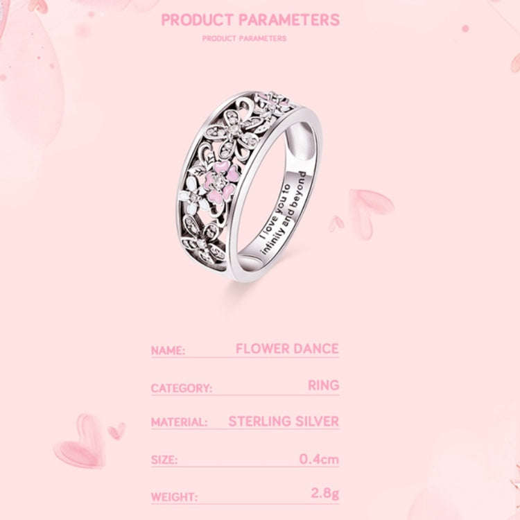 S925 Sterling Silver Ring Flower Dance Fashion Personality Ring, Size:8 US Size 57.2mm