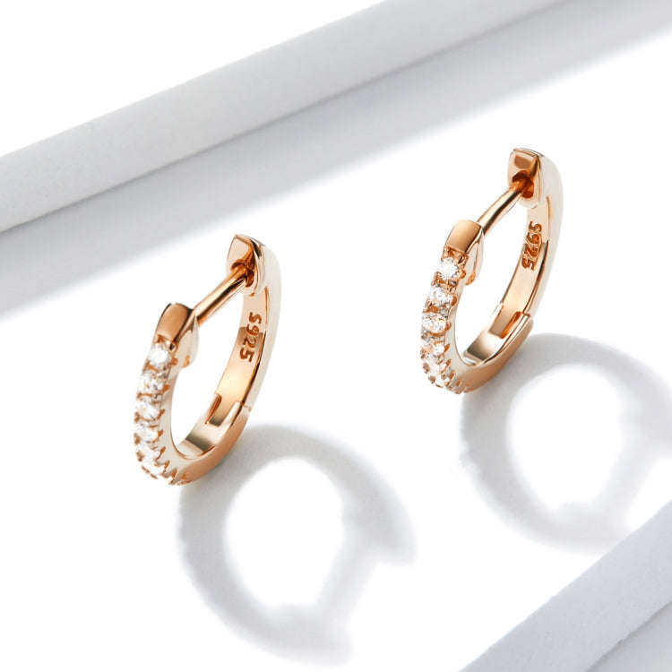 S925 Sterling Silver Circle Earrings Zircon Earrings, Color:Rose Gold
