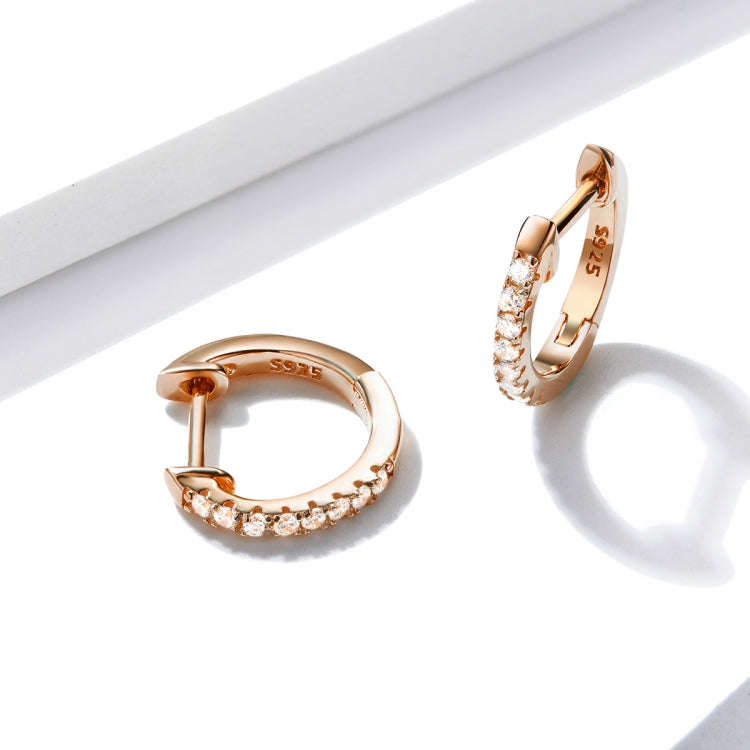 S925 Sterling Silver Circle Earrings Zircon Earrings, Color:Rose Gold