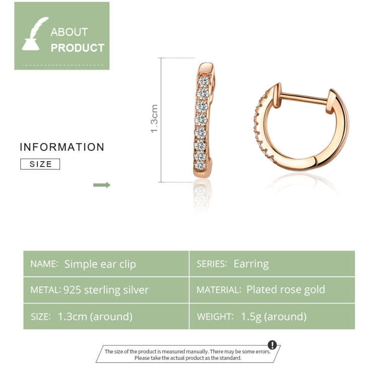 S925 Sterling Silver Circle Earrings Zircon Earrings, Color:Rose Gold