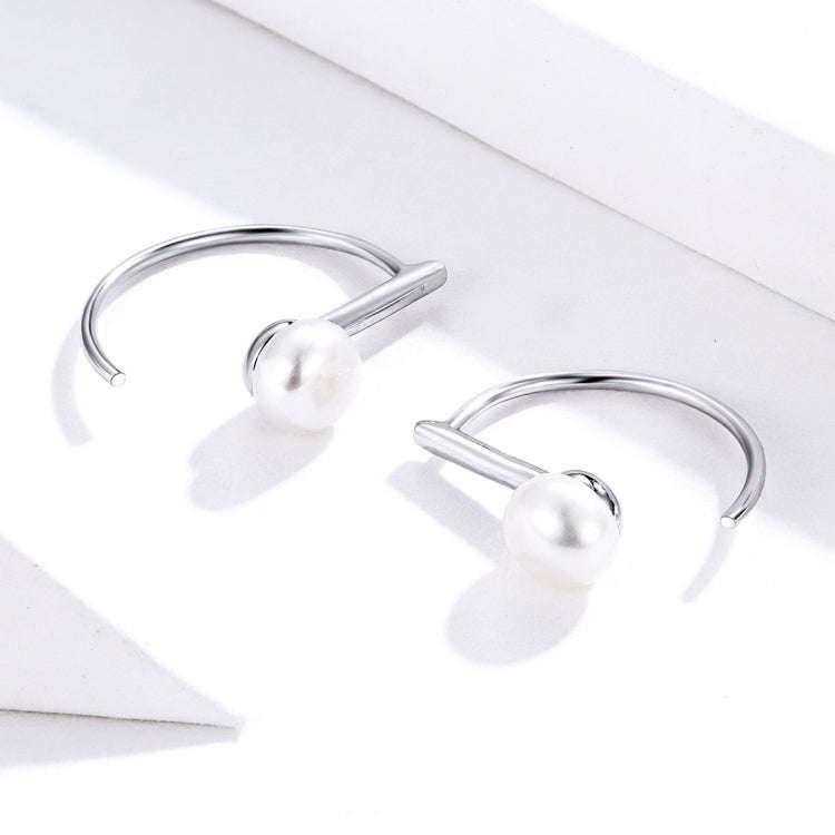 S925 Sterling Silver Shell Beads Simple Earrings, Color:White