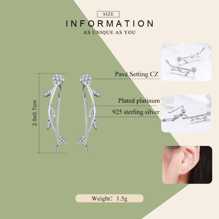 Leaf Earrings Sterling Silver S925 Earrings Zircon Platinum Plated Earrings