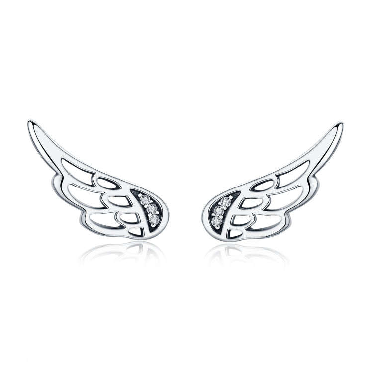 Sterling Silver Wing Earrings Simple S925 Silver Stud Earrings, Color:Silver