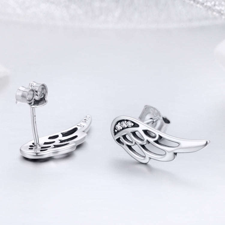 Sterling Silver Wing Earrings Simple S925 Silver Stud Earrings, Color:Silver