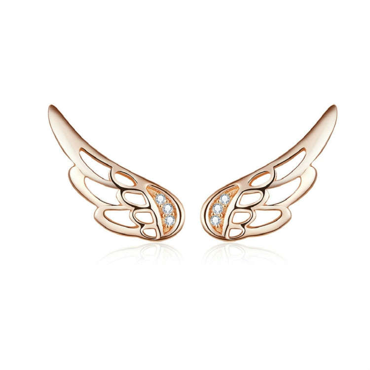 Sterling Silver Wing Earrings Simple S925 Silver Stud Earrings, Color:Rose Gold