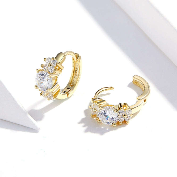 Sterling Silver Zircon Earrings Simple Temperament S925 Earrings, Color:Gold