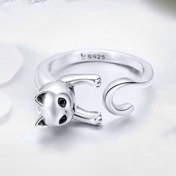 S925 Sterling Silver Ring Naughty Cat Inlaid Zircon Ring