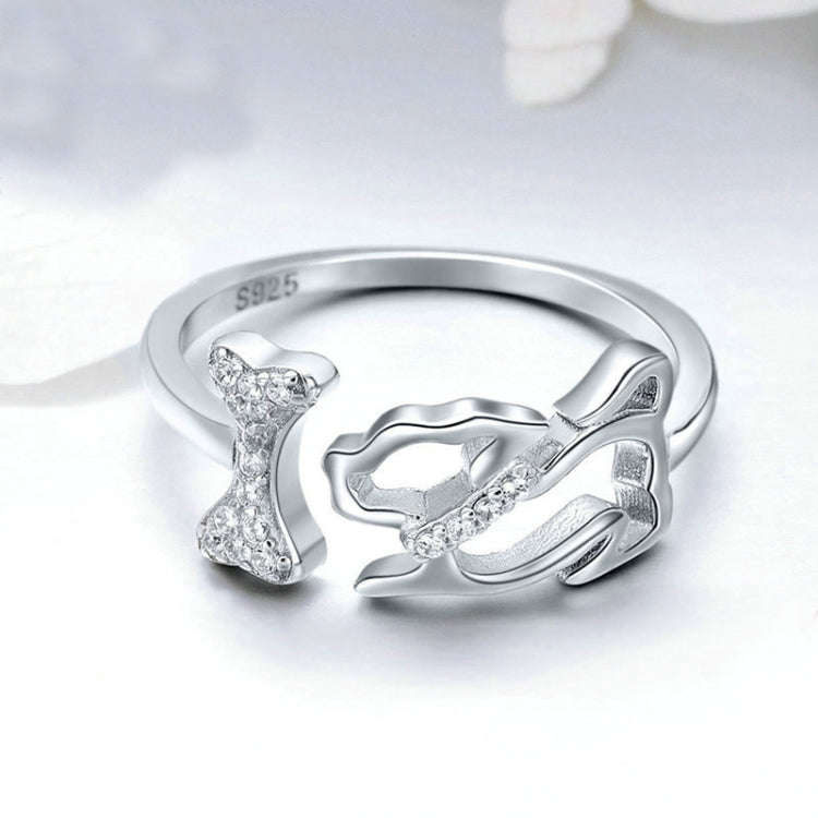 S925 Sterling Silver Ring Dog Companion Inlaid Zircon Ring