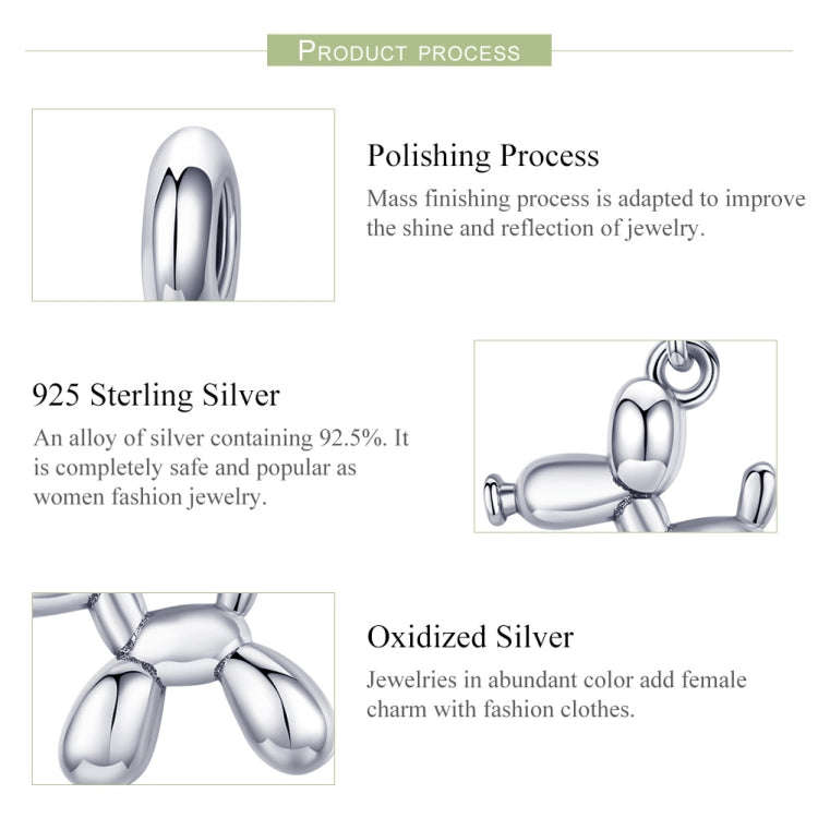 S925 Sterling Silver Cute Balloon Dog Charm DIY Bracelet Accessory, Style:Bead+Chain