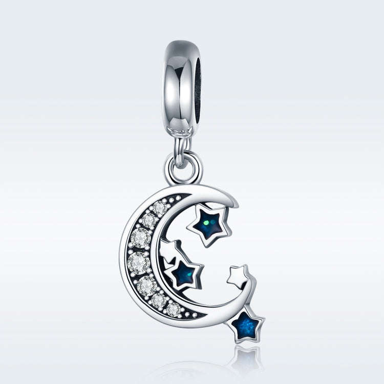 S925 Sterling Silver Heart-shaped Bright Starry Sky Platinum Plated Pendant DIY Bracelet Accessories