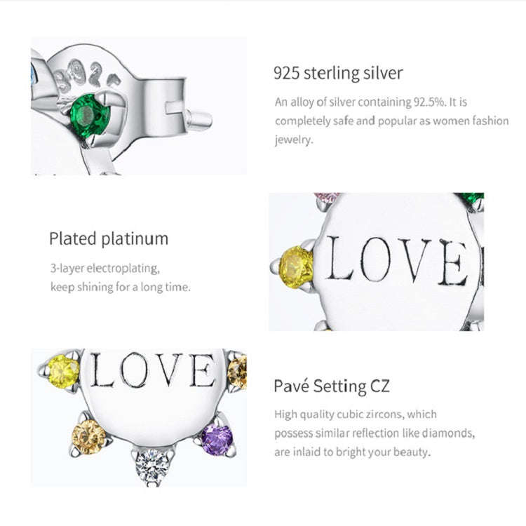 S925 Sterling Silver Zircon Earrings Love Sterling Silver Hypoallergenic Earrings