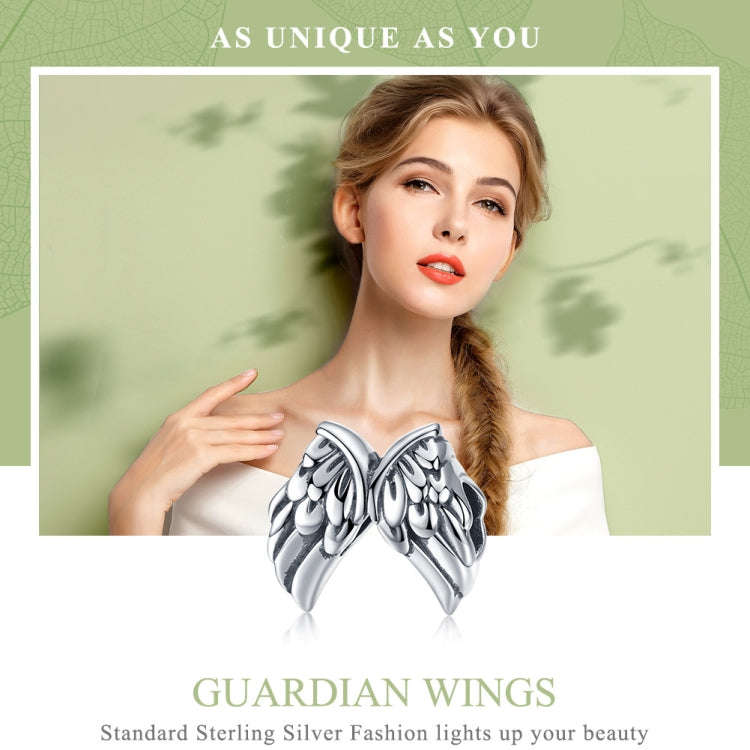 S925 Sterling Silver Angel Wings Loose Beads DIY Beaded Bracelet, Style:Bead+Chain