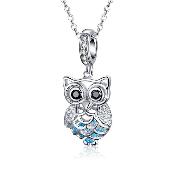 S925 Sterling Silver Blue Zircon Movable Owl Pendant DIY Bracelet Accessories, Style:Necklace+Ped...