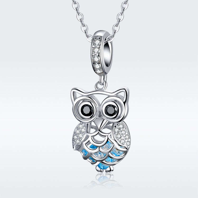 S925 Sterling Silver Blue Zircon Movable Owl Pendant DIY Bracelet Accessories, Style:Necklace+Ped...