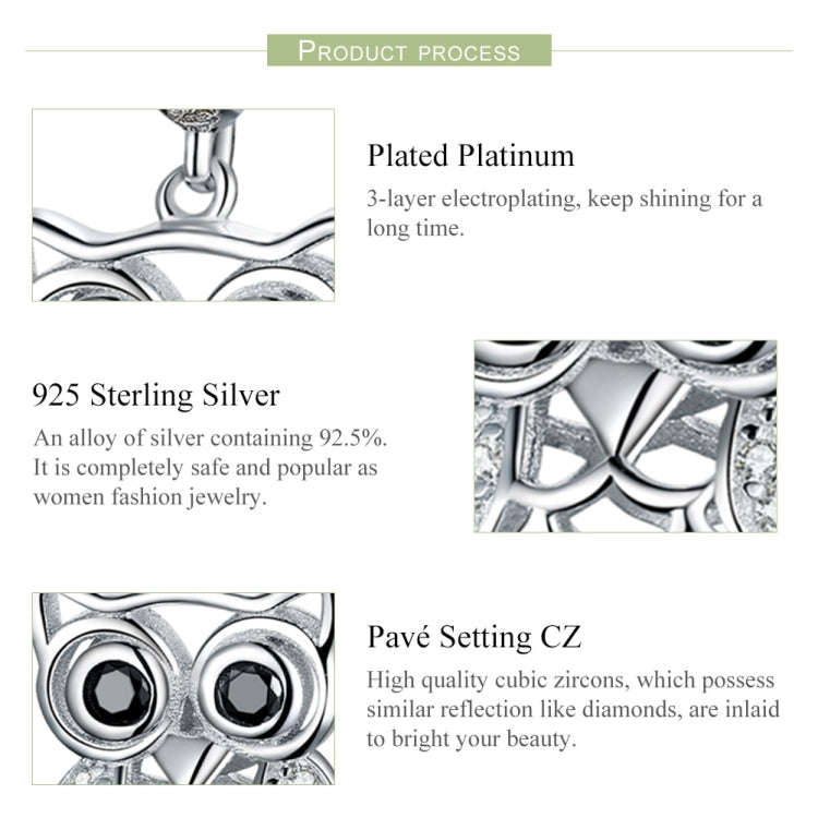 S925 Sterling Silver Blue Zircon Movable Owl Pendant DIY Bracelet Accessories, Style:Necklace+Ped...