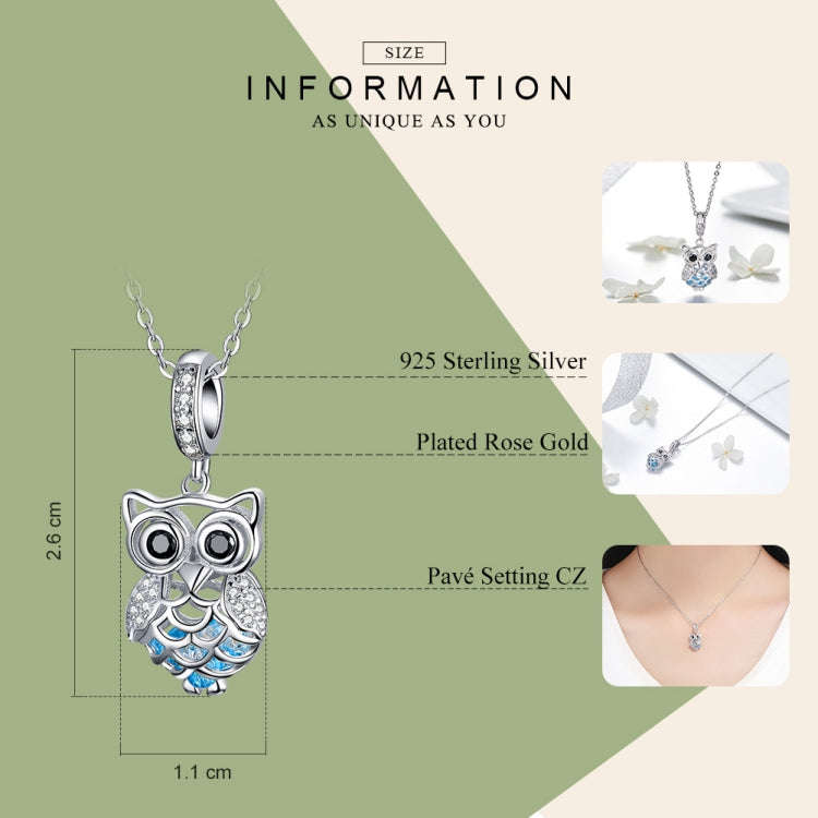 S925 Sterling Silver Blue Zircon Movable Owl Pendant DIY Bracelet Accessories, Style:Necklace+Ped...