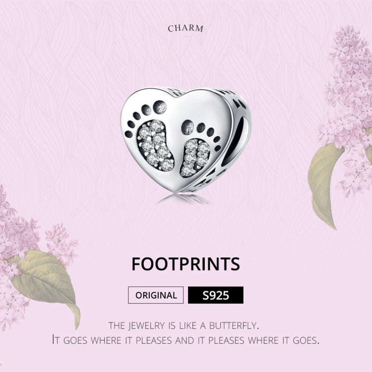 Heart-shaped Footprint Beaded S925 Sterling Silver Loose Beads DIY Bracelet Silver Beads