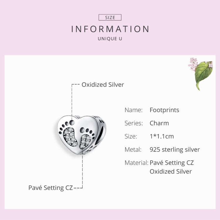 Heart-shaped Footprint Beaded S925 Sterling Silver Loose Beads DIY Bracelet Silver Beads