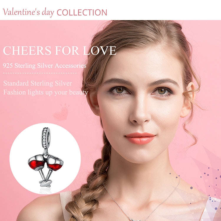 S925 Sterling Silver Personalized Red Wine Glass Beaded DIY Loose Beads Bracelet Accessories