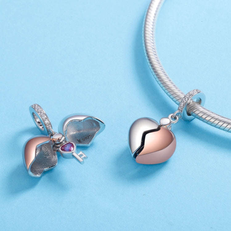 S925 Sterling Silver Heart-shaped Openable Key Necklace Charm DIY Bracelet Accessories