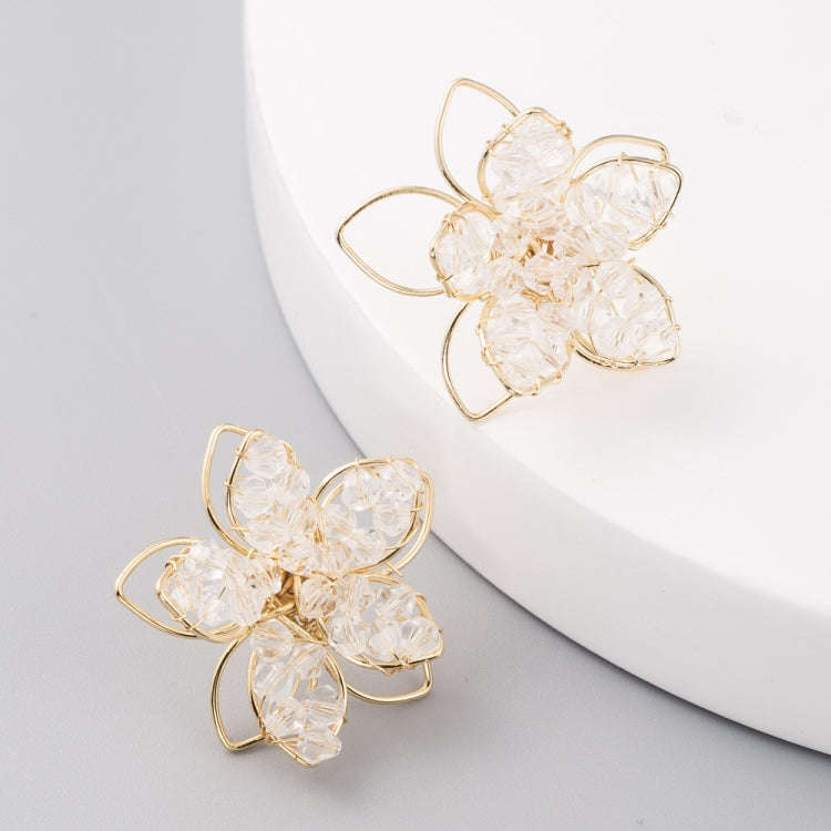 Fresh Crystal Hollow Flower Earrings Female S925 Silver Needle Temperament Earrings
