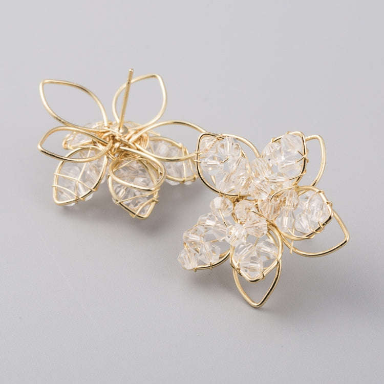 Fresh Crystal Hollow Flower Earrings Female S925 Silver Needle Temperament Earrings