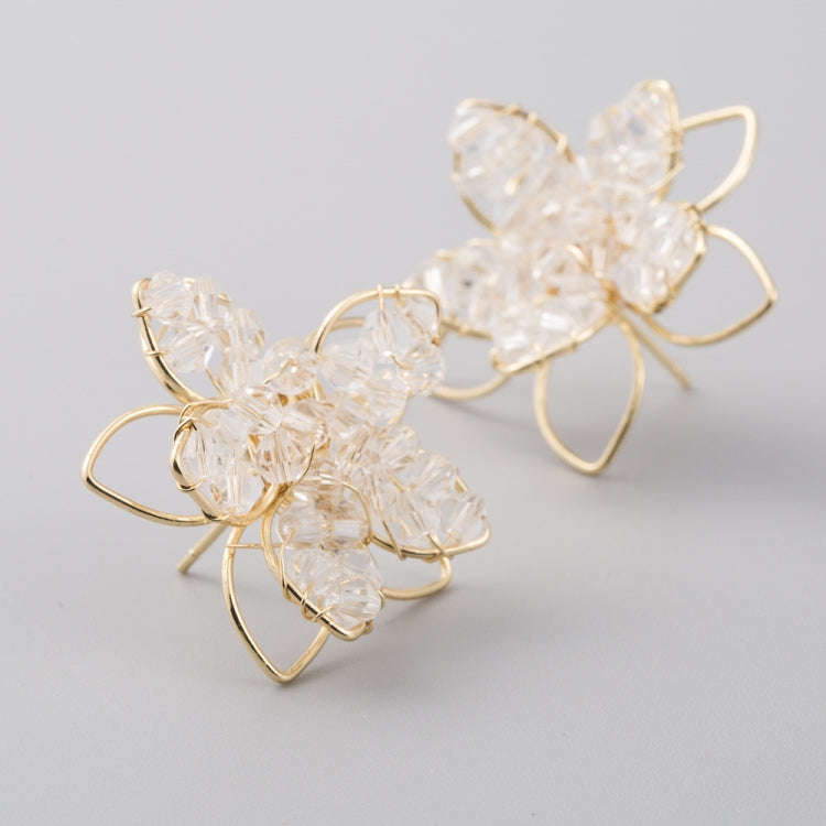 Fresh Crystal Hollow Flower Earrings Female S925 Silver Needle Temperament Earrings