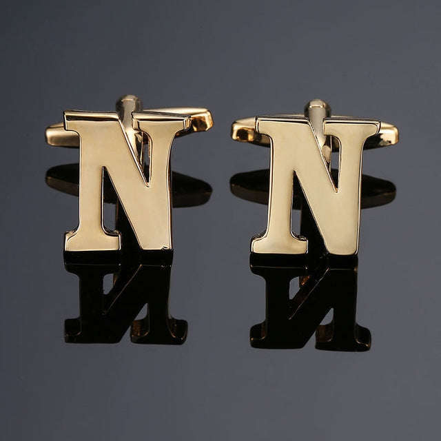 1 pair gold letters A-Z name Cufflinks men French shirt Cufflinks(N)