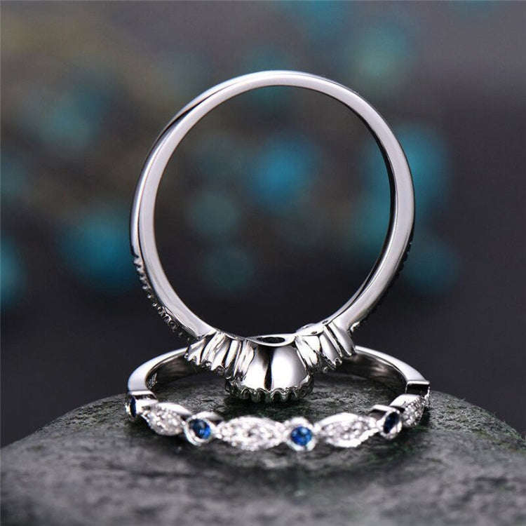 2 PCS/Set Women Fashion Zircon Gemstone Ring 7(Blue)