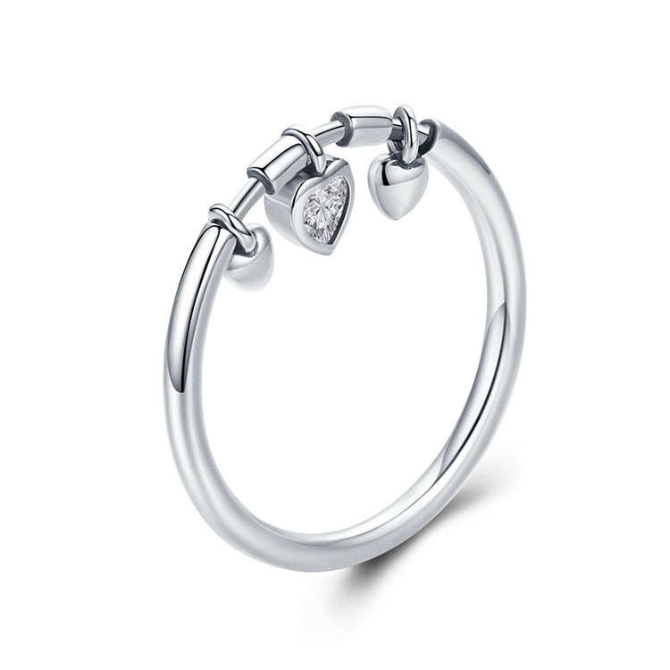 925 Sterling Silver Heart Diamond Ring Women Wedding Engagement Jewelry, Ring Size:7