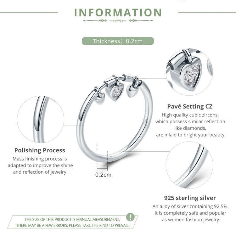 925 Sterling Silver Heart Diamond Ring Women Wedding Engagement Jewelry, Ring Size:5