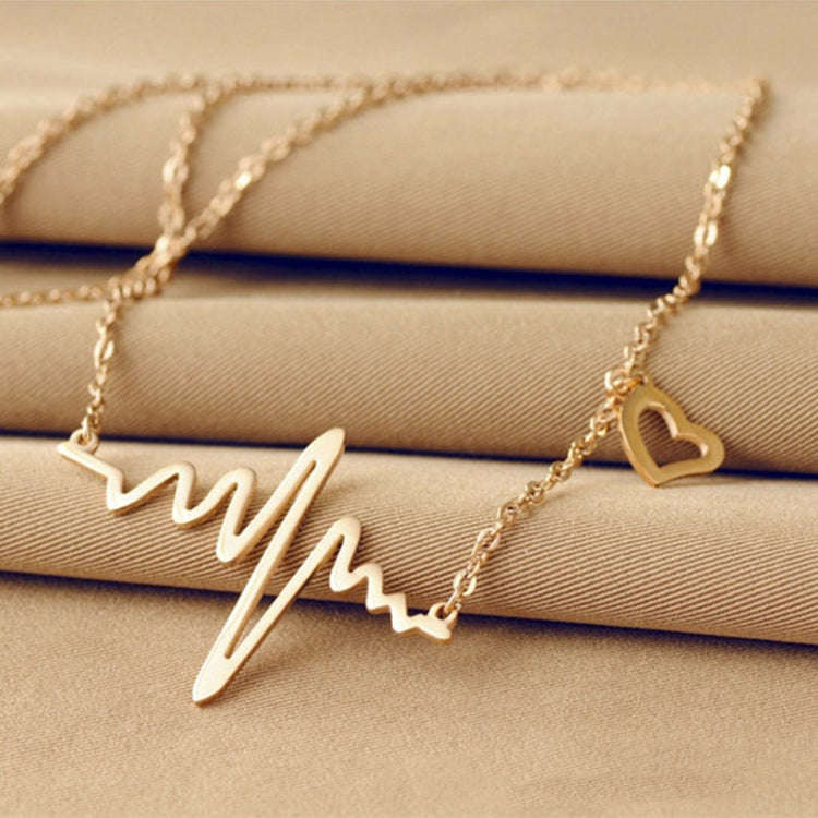 Necklace Love Shaped Titanium Steel Heartbeat Lockbone Chain Heart Pendant Necklace Female Retro ...
