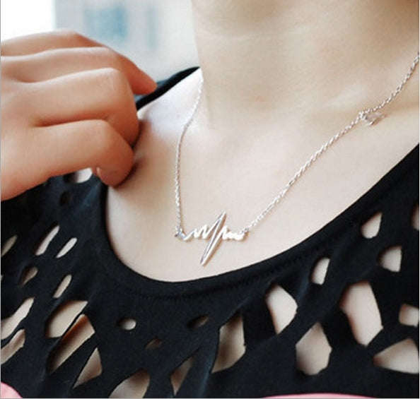 Necklace Love Shaped Titanium Steel Heartbeat Lockbone Chain Heart Pendant Necklace Female Retro ...