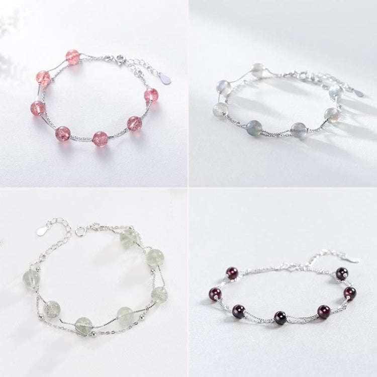 925 Sterling Silver Bracelet Women Crystal Bracelet Natural Beads Double-Layers Jewelry, Style:St...
