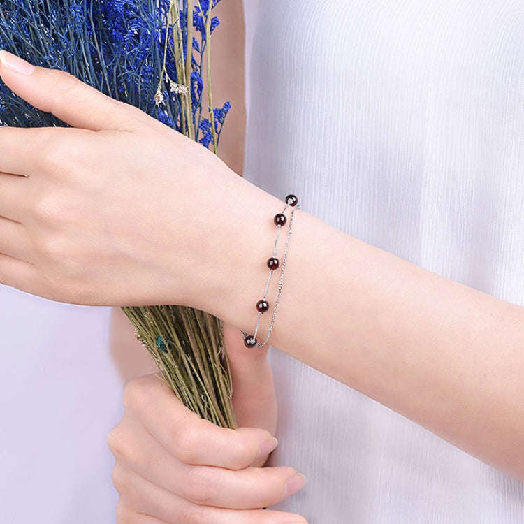 925 Sterling Silver Bracelet Women Crystal Bracelet Natural Beads Double-Layers Jewelry, Style:St...