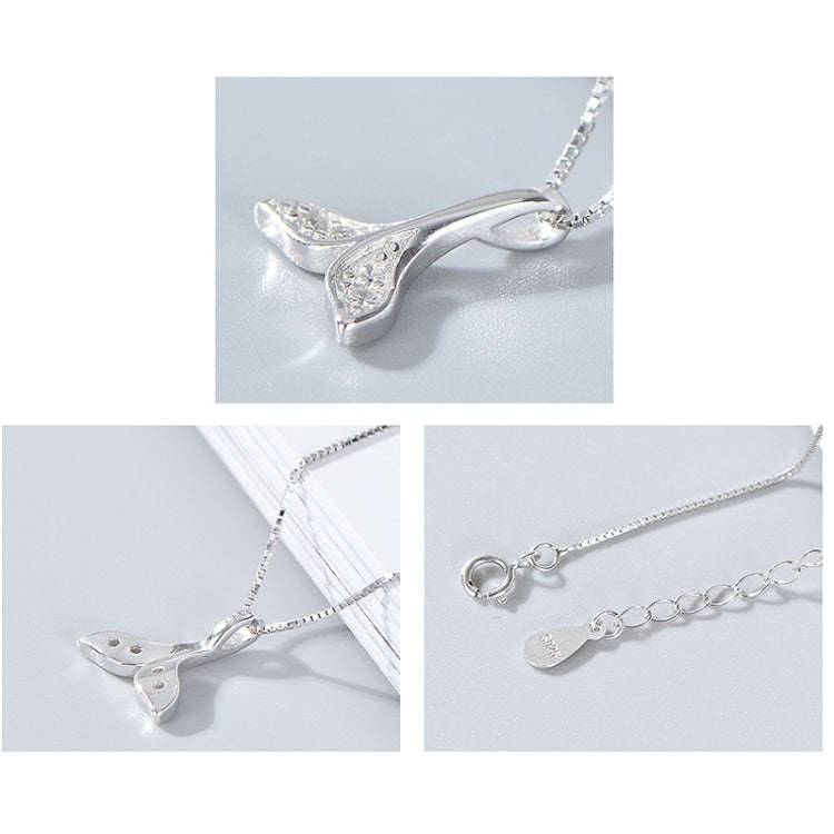 S925 Sterling Silver Fish Tail Necklace Girls Jewelry Whale Tail Necklace(White Gold)