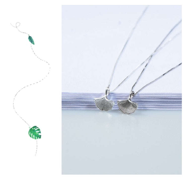 S925 Sterling Silver Ginkgo Leaf Pendant Necklace(White Gold)