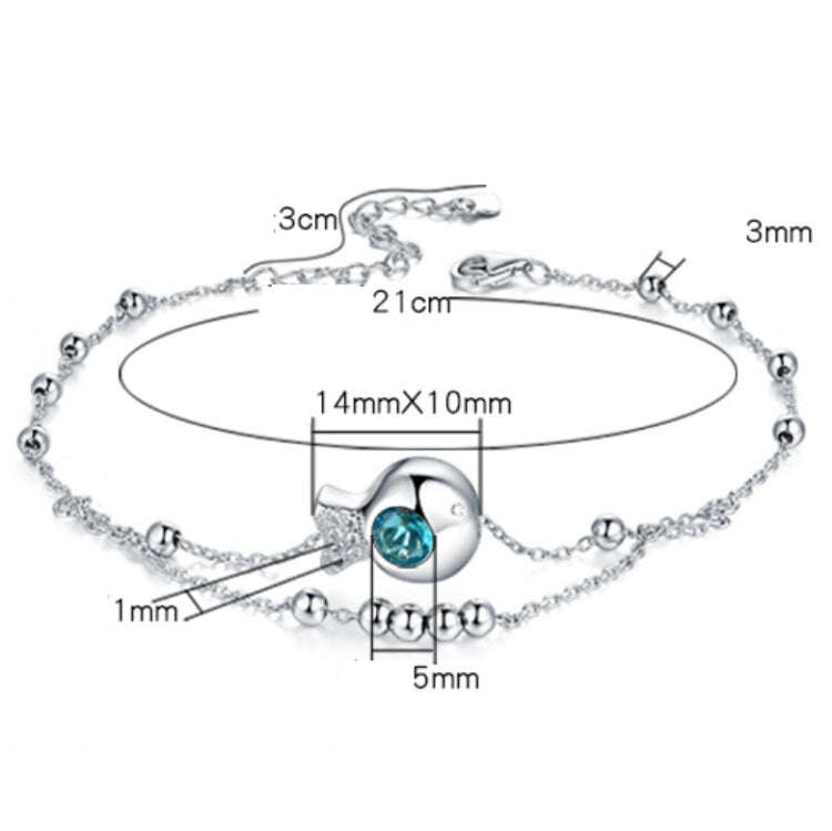 S925 Sterling Silver Inlaid Zircon Girls Foot Ornaments Double Round Bead Anklet(White Gold)
