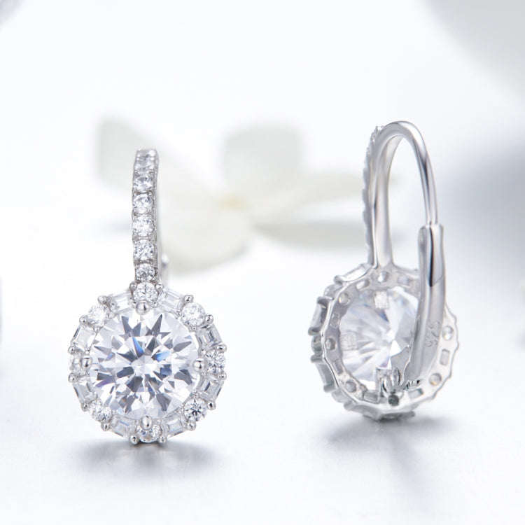 925 Sterling Silver Zircon Round Drop Earrings