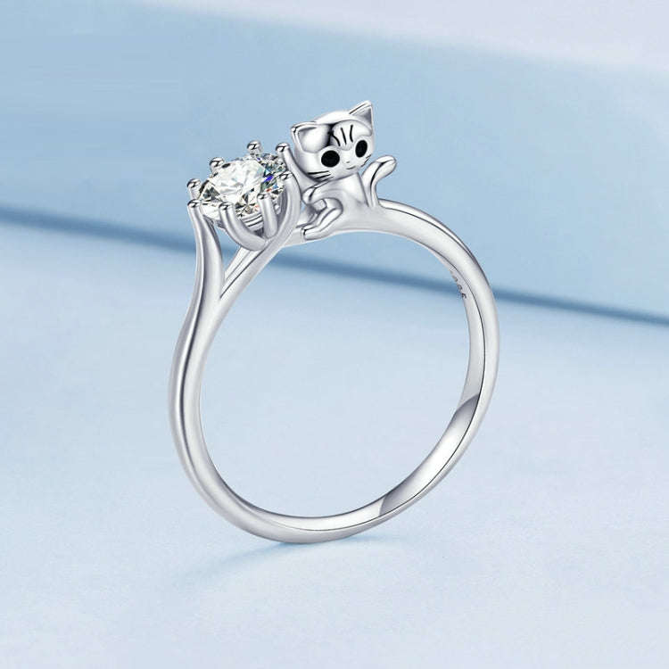 BSR351 Sterling Silver S925 Cat Zircon Platinum Plated Animal Ring(No.6)